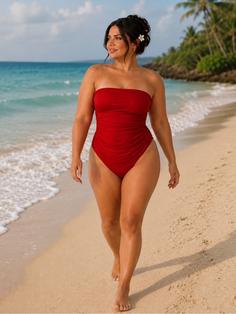 NWT J. Crew Venetian Red Ruched Bandeau One-Piece Swimsuit Size 22